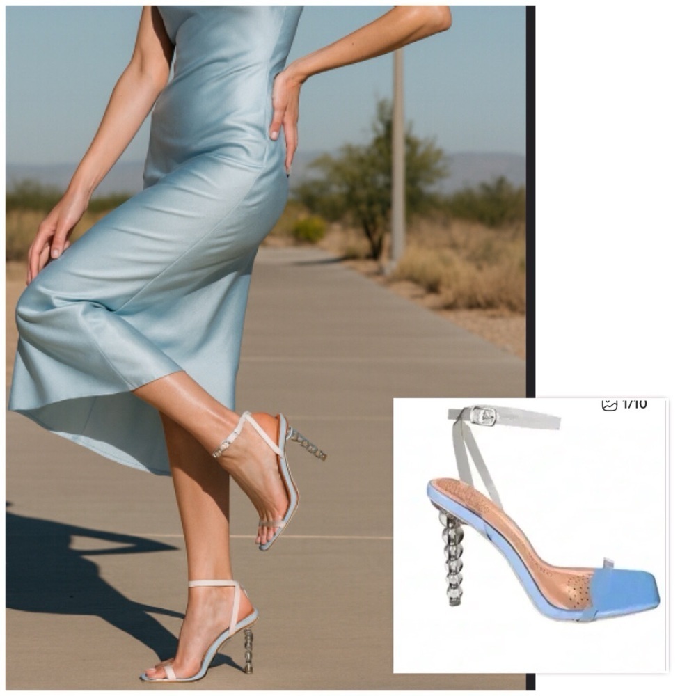 AZAELA WANG WEBSTER SCULPTURAL STILETTO ANKLE STRAP MODERN SANDAL IN BLUE SIZE 9